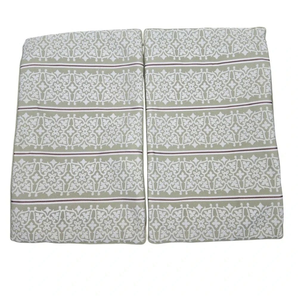 Restoration Hardware Pillow Covers Set‎ of 2 Green Cream Jacquard Floral Cottage
